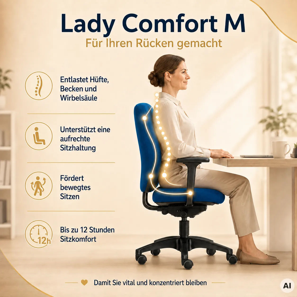 Lady Comfort M - Hochwertiger Profi Bürostuhl
