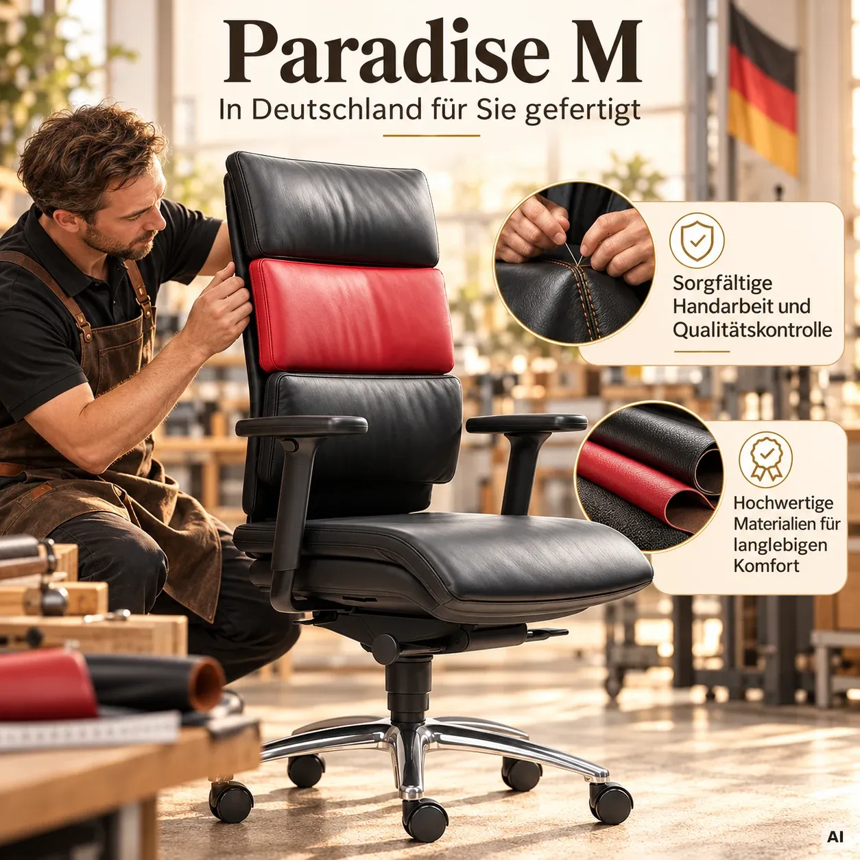 Paradise M - Hochwertiger Bürostuhl mit Kissen